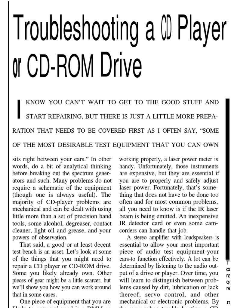 CD Player Troubleshooting Guide | PDF | Compact Disc | Cd Rom