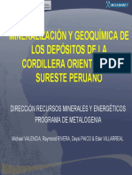 Mineralización Y Geoquímica de Los Depósitos de La Cordillera Oriental Del Sureste Peruano
