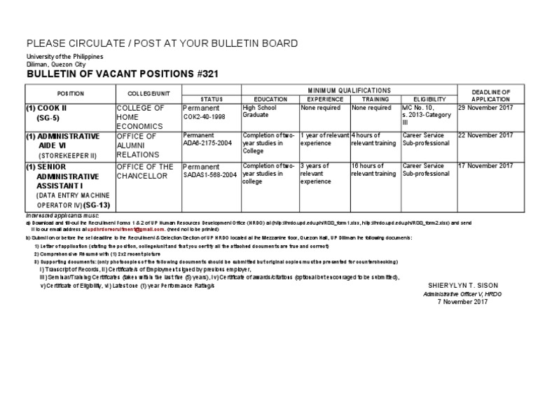 Please Circulate / Post at Your Bulletin Board Bulletin of Vacant ...