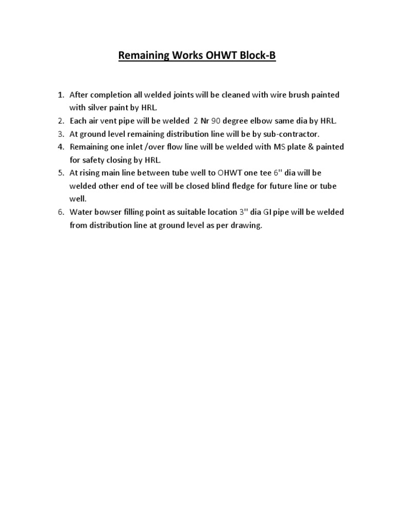 Remaining Works OHWT Block-B | PDF