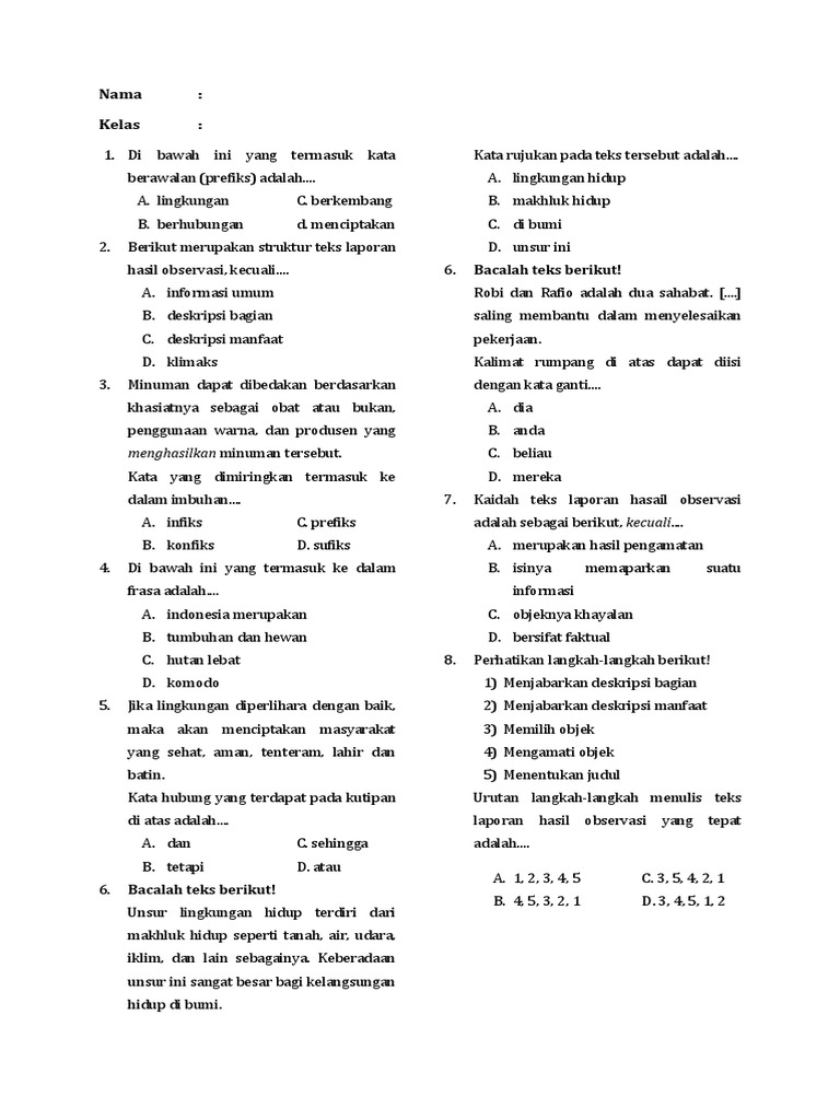 Soal K13 Smp Kls 7 Laporan Hasil Observasi