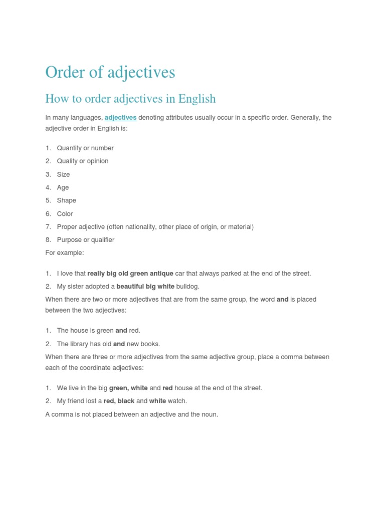 Order of Adjectives in English | PDF | Adjective | Style (Fiction)