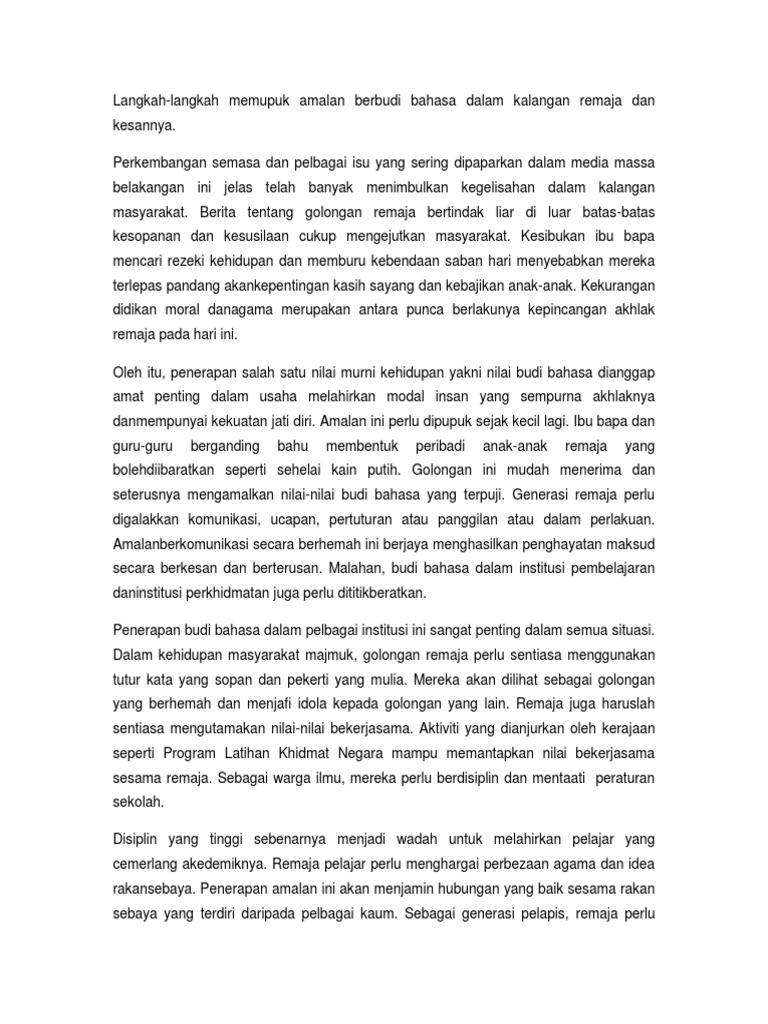 Langkah Pemupukan Budi Bahasa Pdf