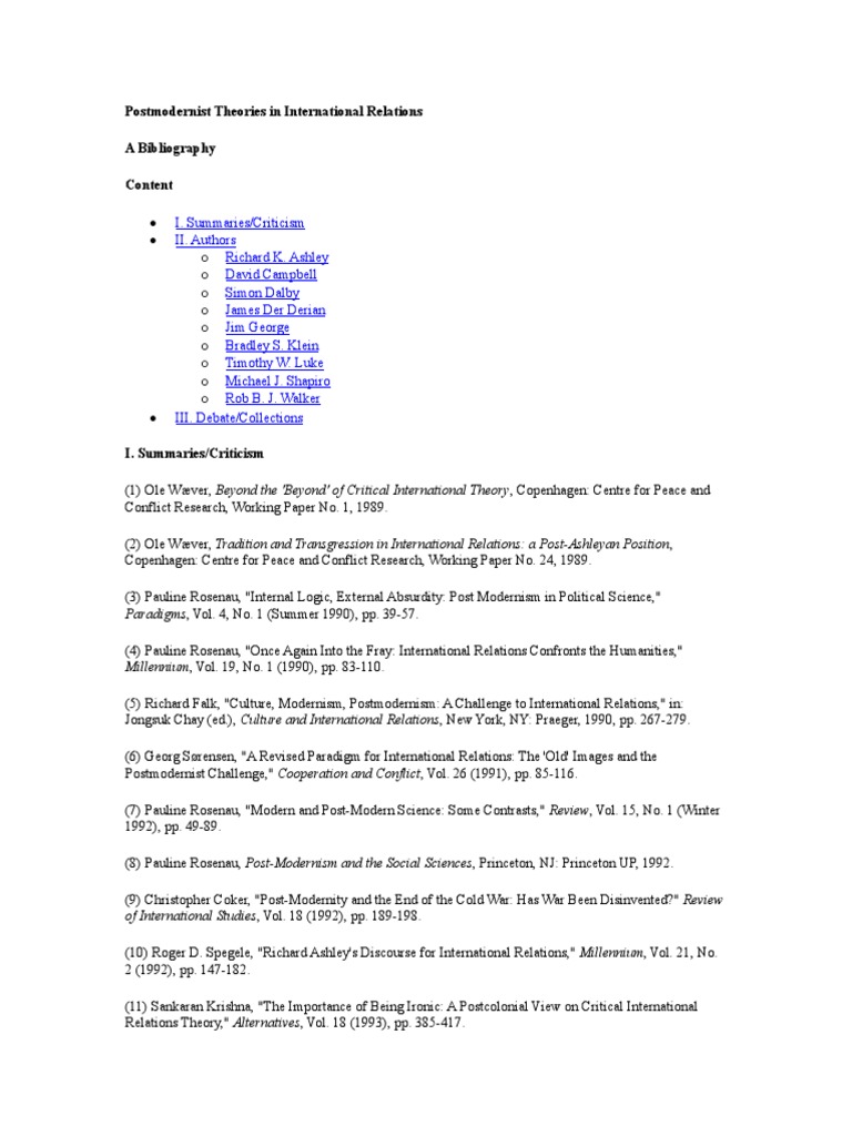 Postmodernist Theories in IR: A Bibliography | PDF | Postmodernism ...