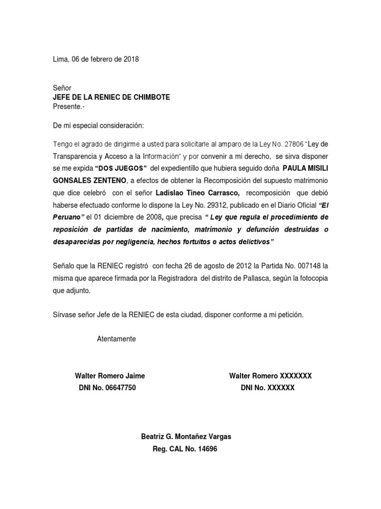 Solicitud de Partidas RENIEC | PDF | Política | Ciencias sociales