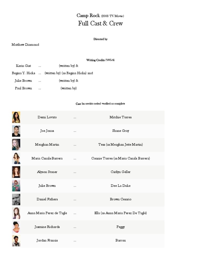 Camp Rock Cast and Crew | PDF | Entertainment
