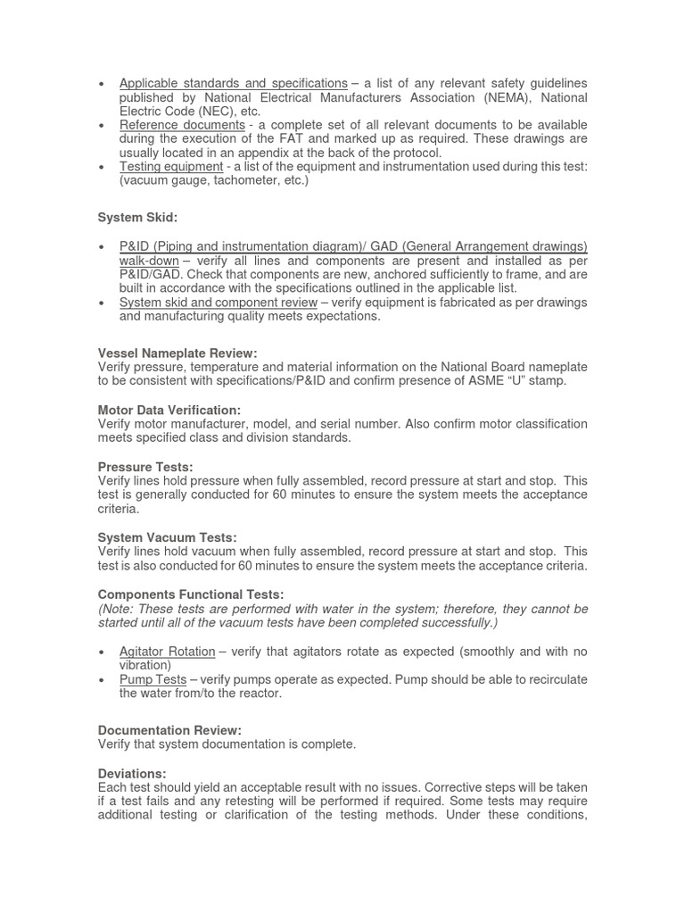 Factory Acceptance Test Checklist | PDF | Specification (Technical ...