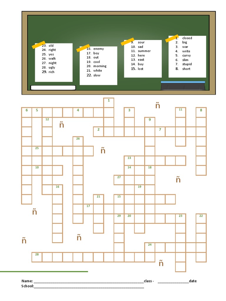 Crossword Opposites Crosswords Fun Activities Games Grammar Drills One