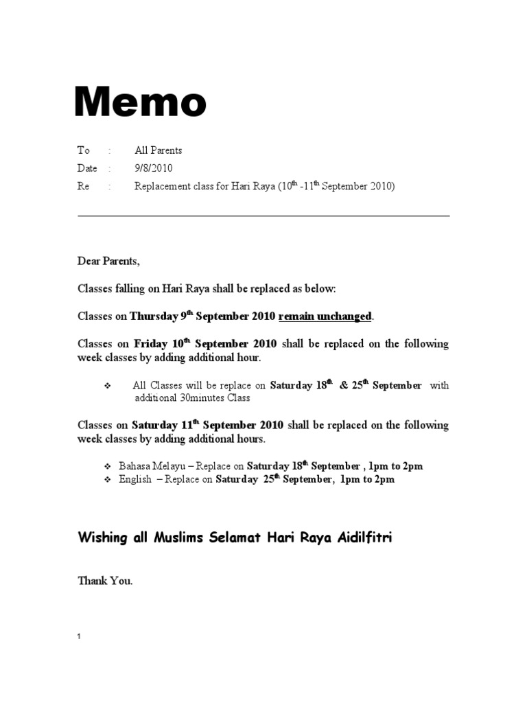 Memo Raya Class  PDF