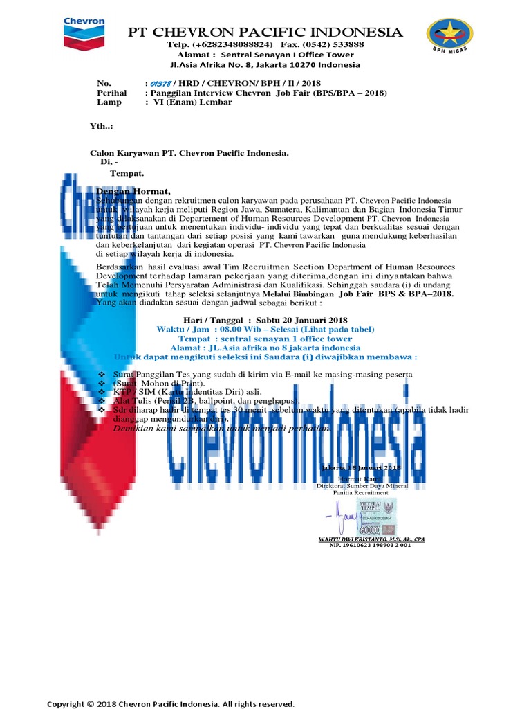Surat Panggilan Tes Ptcpi Jakarta
