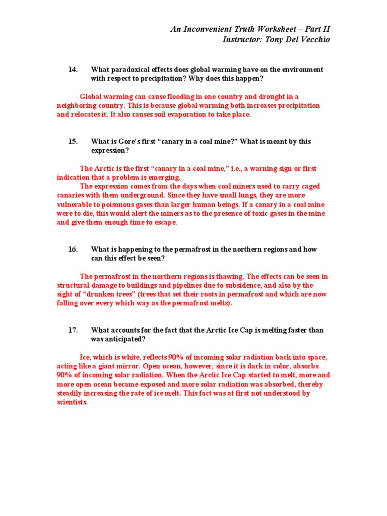 worksheet Inconvenient Truth Worksheet ait worksheet answers part ii global warming ice