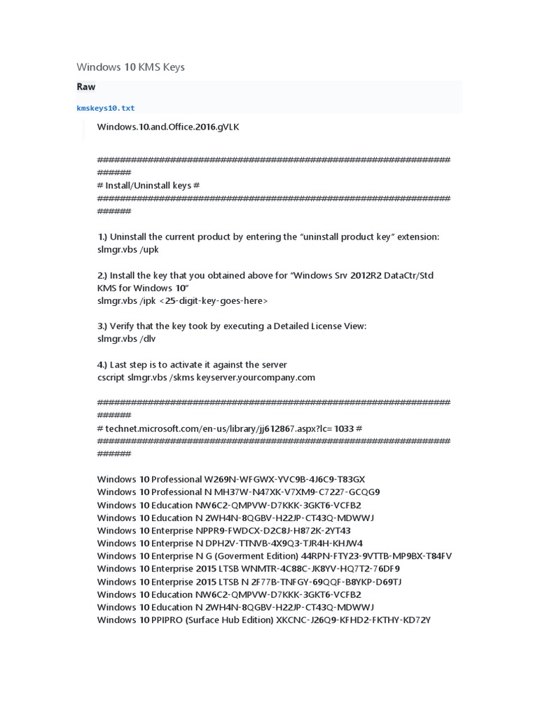 Windows 10 KMS Keys PDF Windows 10 Microsoft Windows