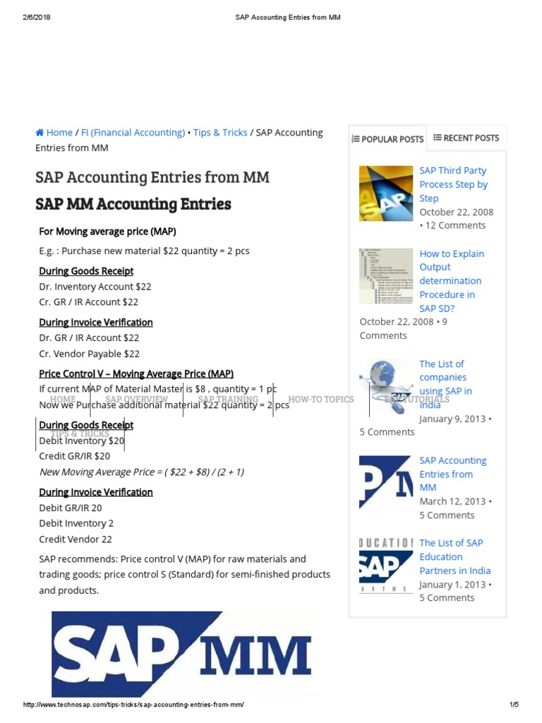 SAP MM Accounting Entries | PDF | Debits And Credits | Inventory