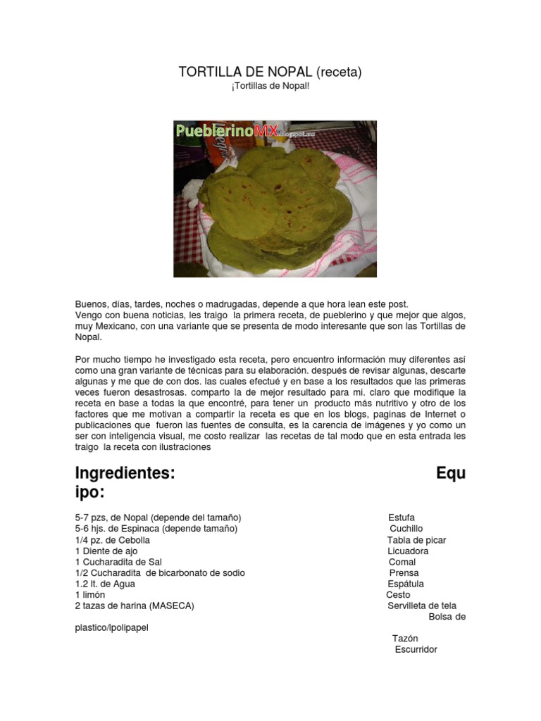 Tortilla de Nopal PDF Cocina occidental Comida regional y étnica