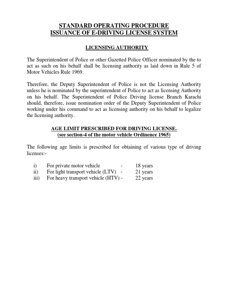 Standard Operating Procedure Issuance of E-Driving License System | PDF ...