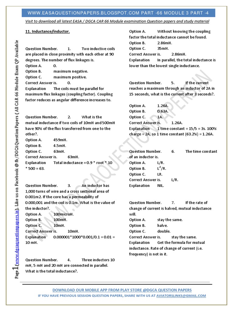 EASA CAR 66 Module 3 Exam Questions | PDF | Inductor | Inductance