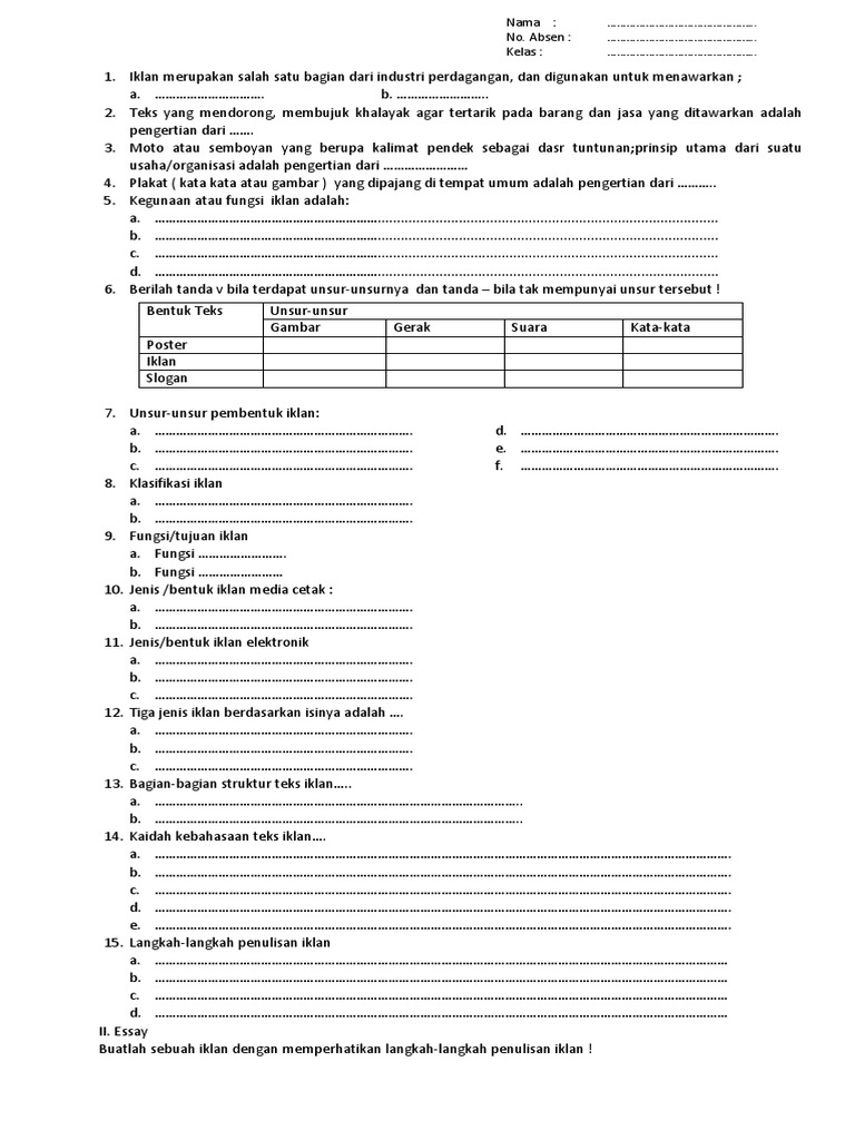 Soal Iklan Kelas 8 Pdf