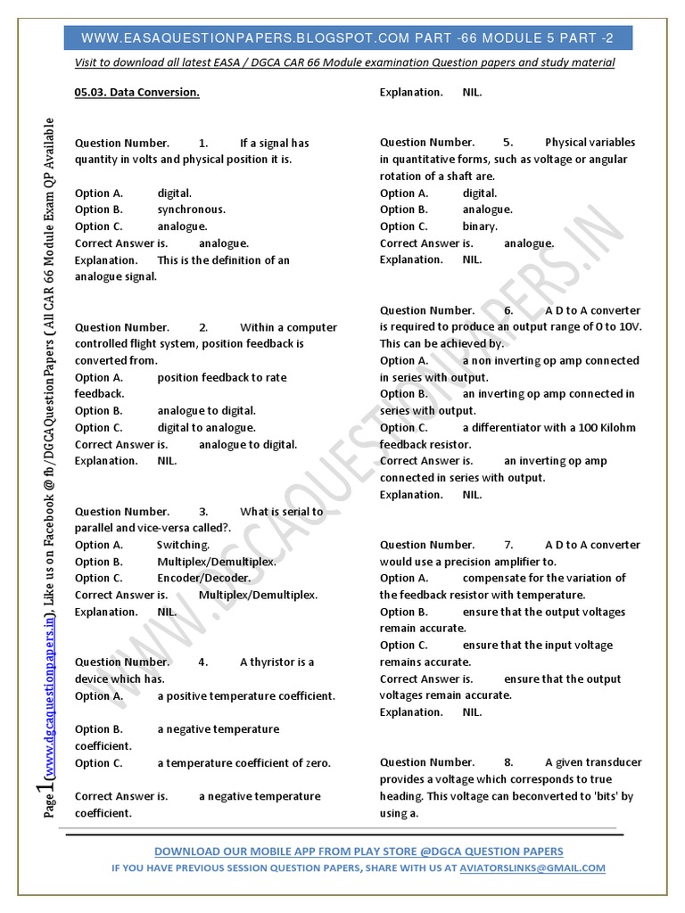 EASA Part66 Exam Questions of Module 05 Avionics Part II PDF