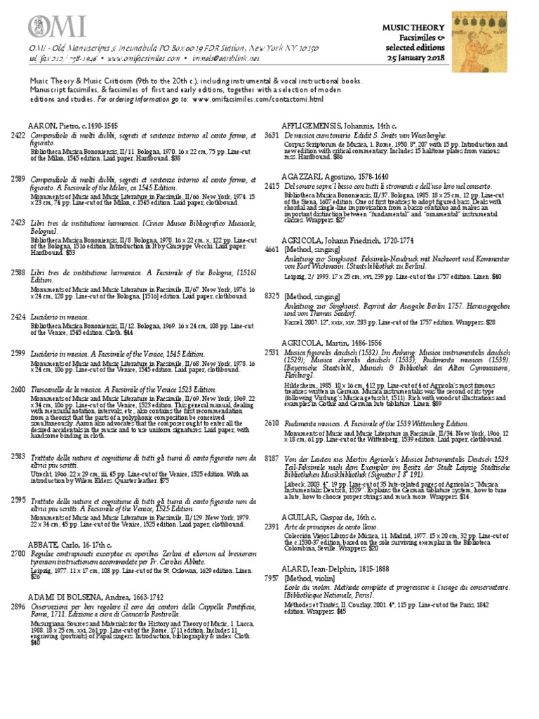 Music Theory Facsimiles Theory Omi Musicology - 