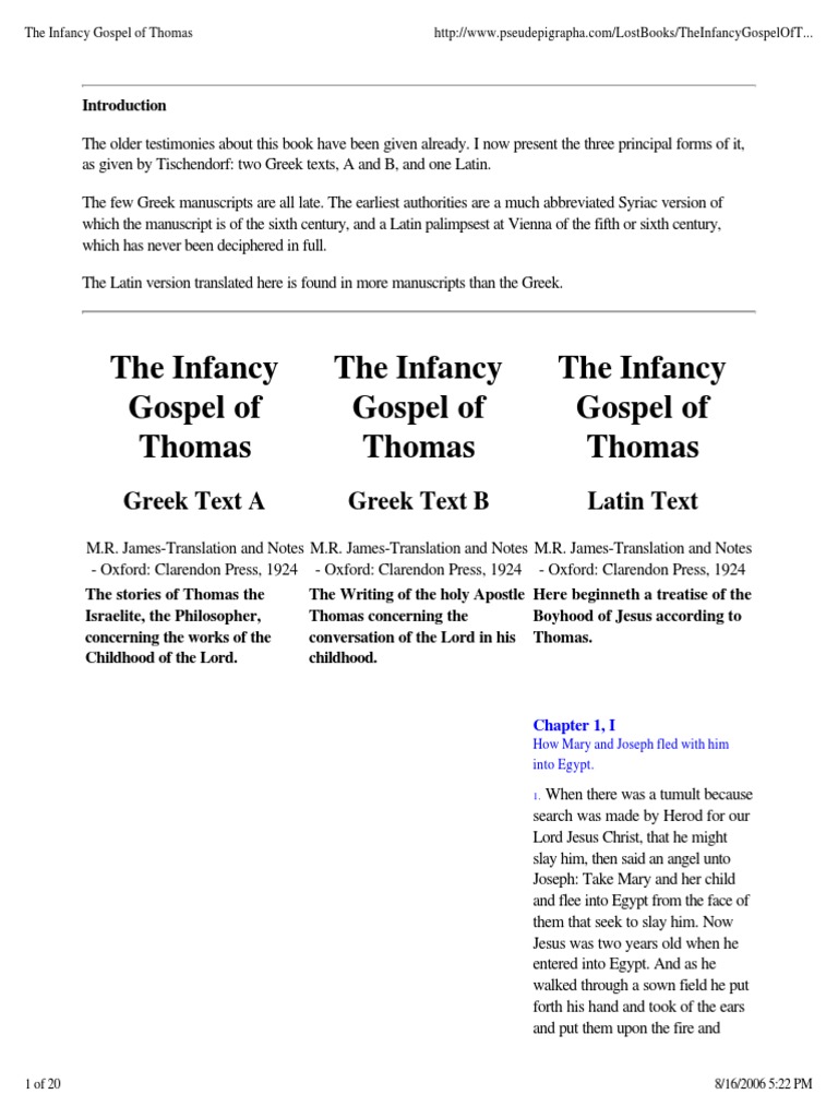 Infancy Gospel of Thomas Composit | PDF | Jesus