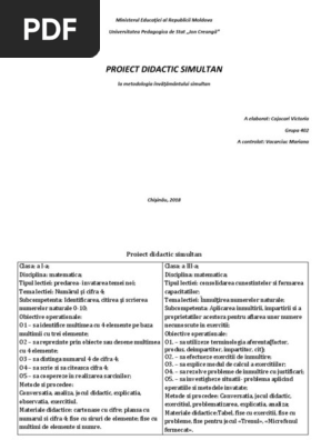 Proiect Didactic Simultan Clasa 1 3