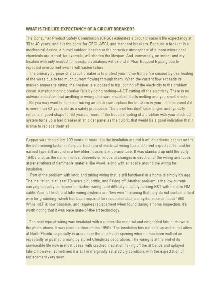 What Is The Life Expectancy of A Circuit Breaker PDF Electrical