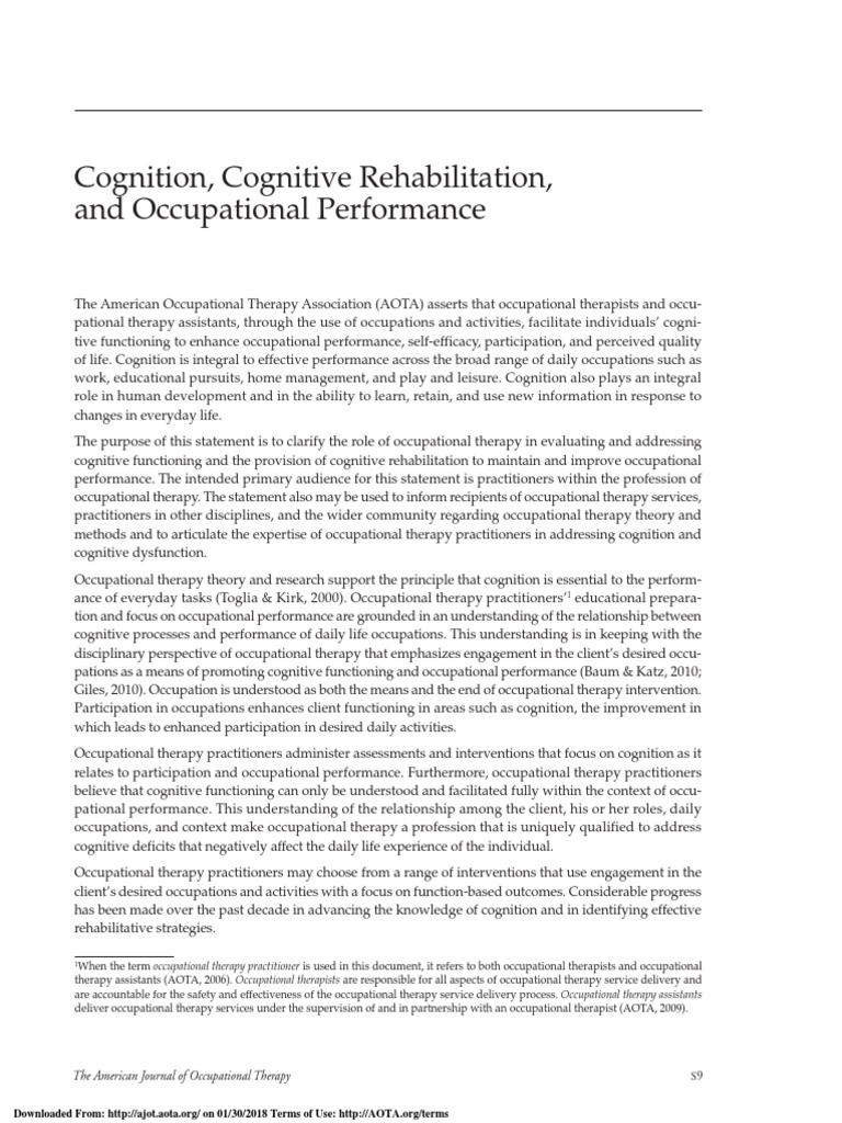 Cognition, Cognitive Rehabilitation, and Occupational Performance | PDF ...