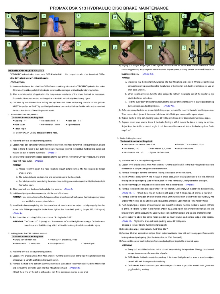 DECIPHER Hydraulic Disk Brakes Bleeding Manual PDF Screw Machines