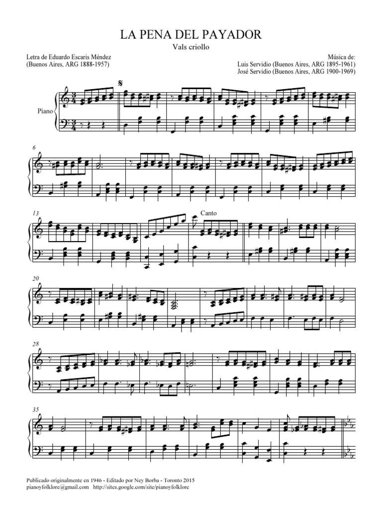 La Pena Del Payador Partitura Y Letra Pdf Entretenimiento General
