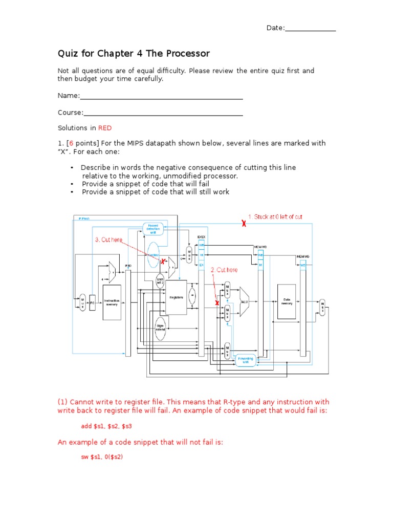 Quiz For Chapter 4 The Processor: Add $s1, $s2, $s3 | PDF | Computers