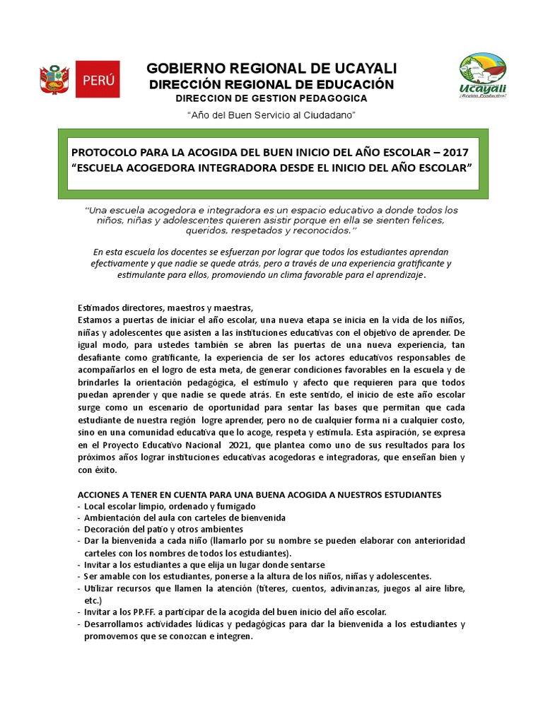Protocolos Del Buen Inicio Del Año Escolar | PDF | Salón de clases ...