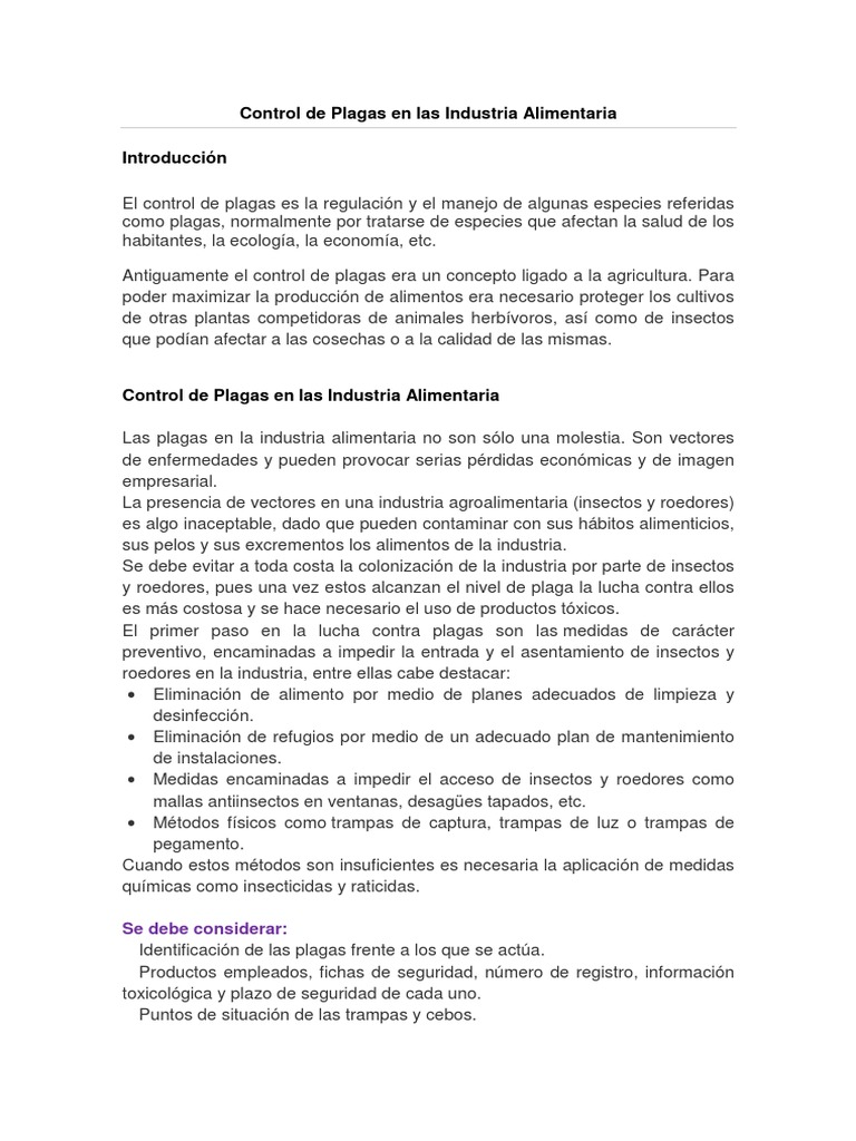 Control de Plagas en la Industria Alimentaria | PDF | Pesticida ...