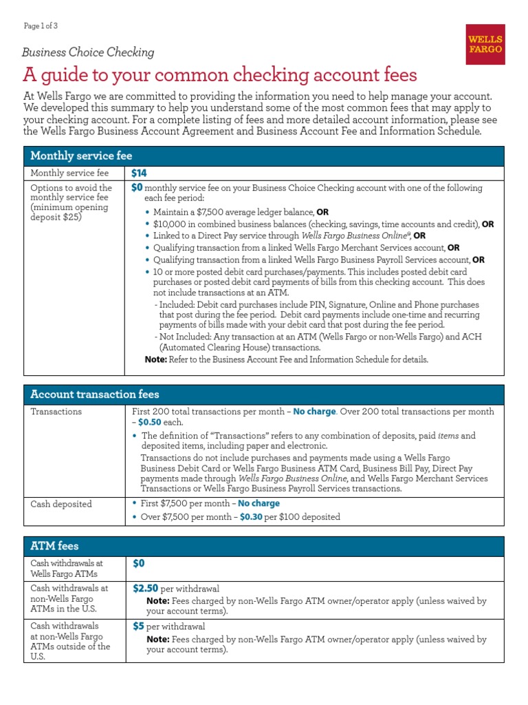 Wellsfargo Business Choice Checking Fees | PDF | Overdraft | Financial ...