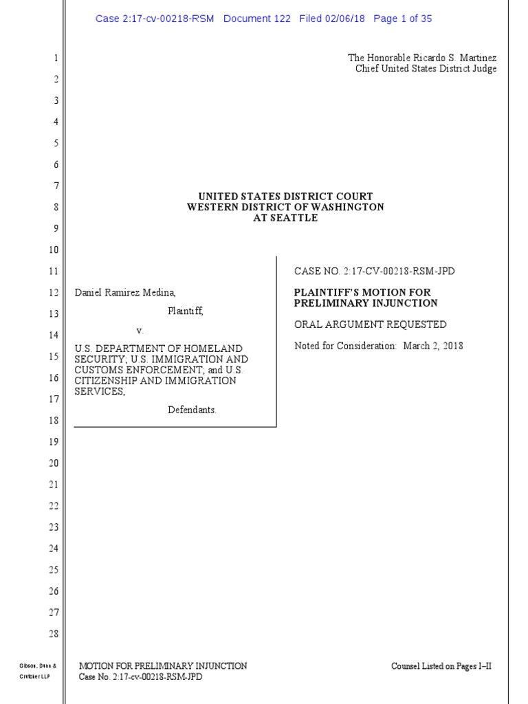 Preliminary Injunction Motion for Ramirez | PDF | Deferred Action For ...