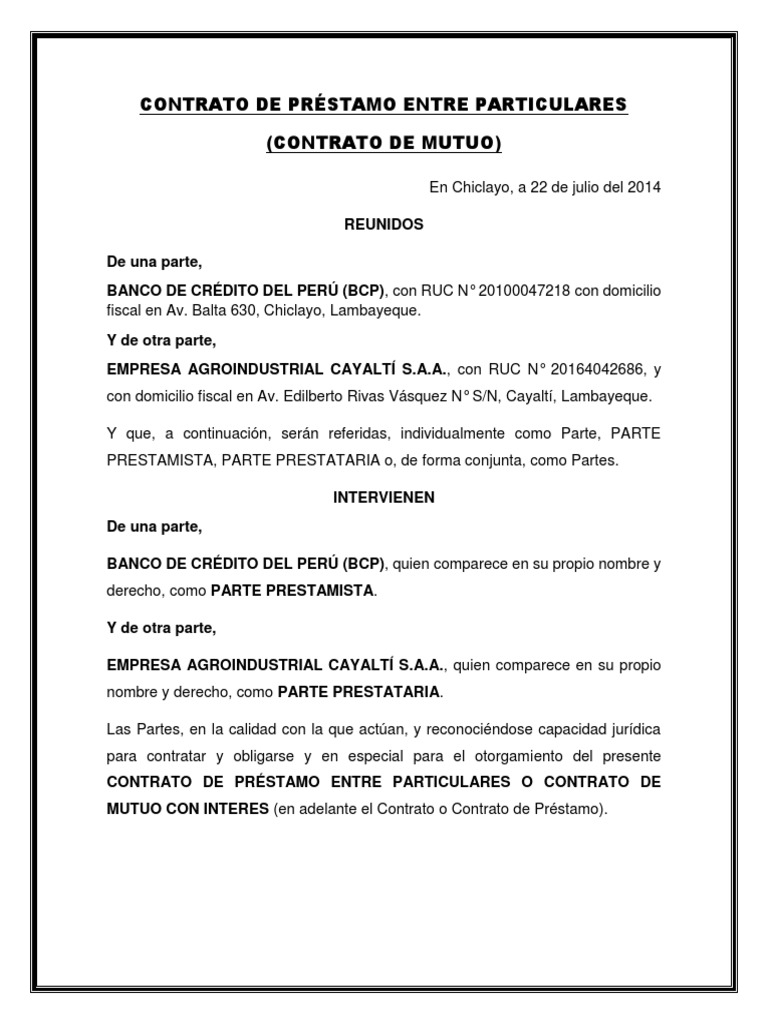 Contrato de Préstamo Entre Particulares (2) Pagos Gobierno Prueba