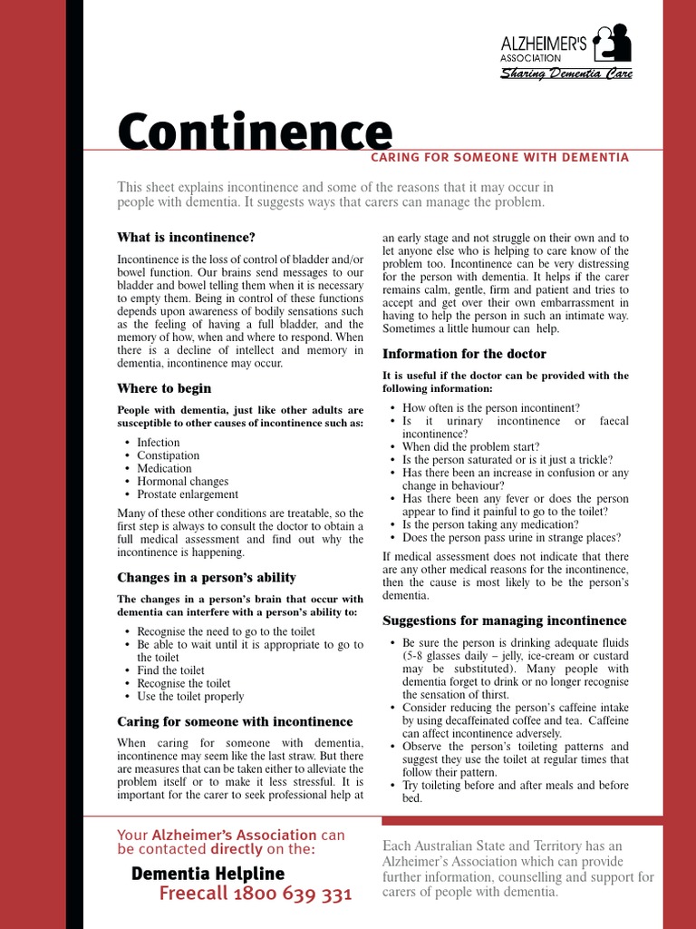 Continence Caring For Someone With Dementia Download Free PDF Urinary Incontinence Dementia
