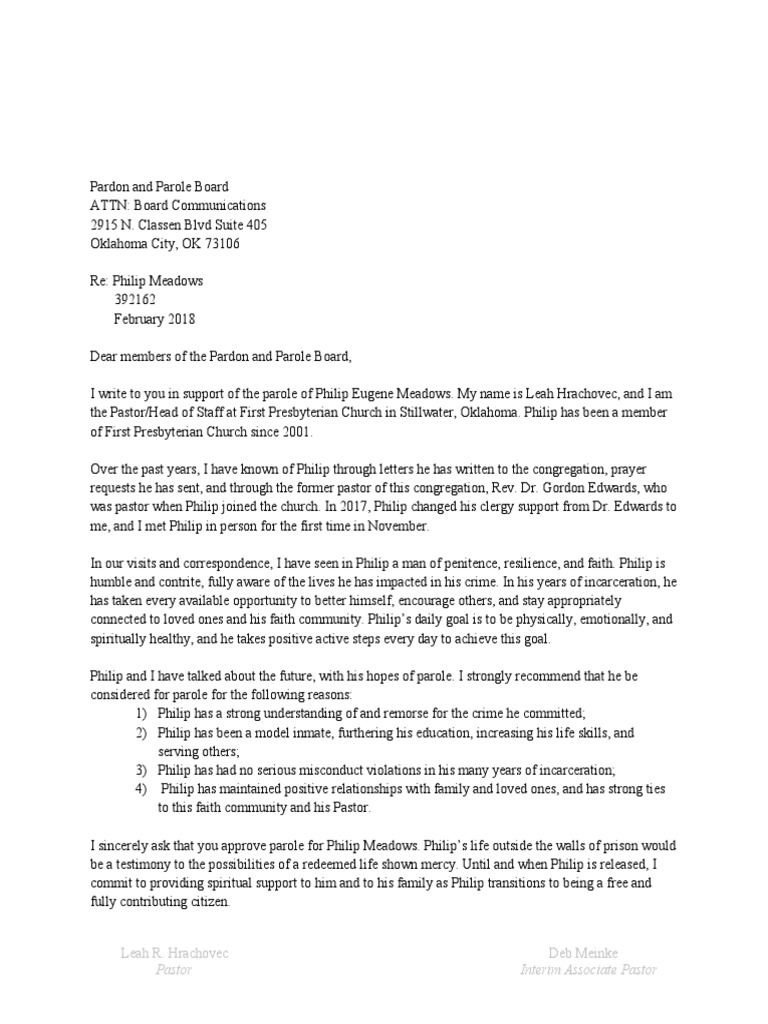 Letter of Support - Pastor Leah | PDF | Pastor | Prison