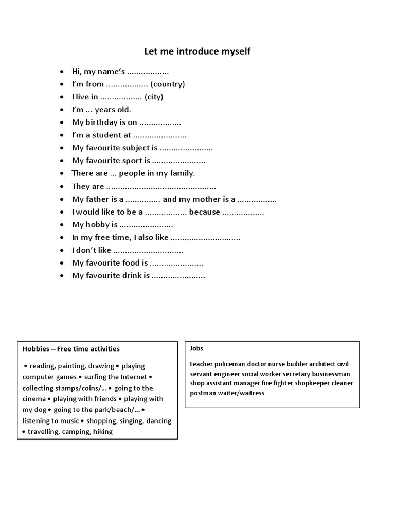 Let Me Introduce Myself: Hobbies - Free Time Activities | PDF | Games ...