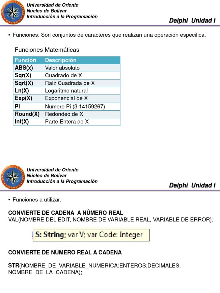 Funciones Matemáticas en Delphi | PDF | Métodos y materiales de ...