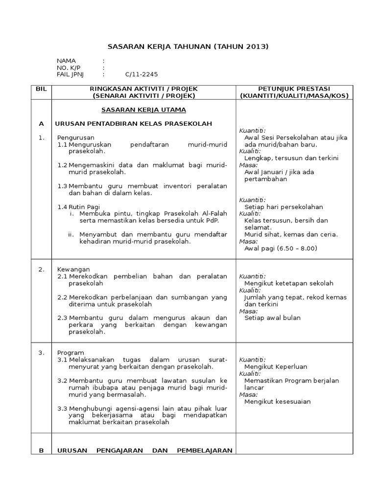 Sasaran Kerja Tahunan Ppm Pdf