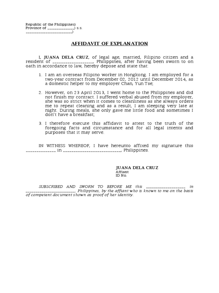 Affidavit of Explanation for OFW | PDF | Self-Improvement
