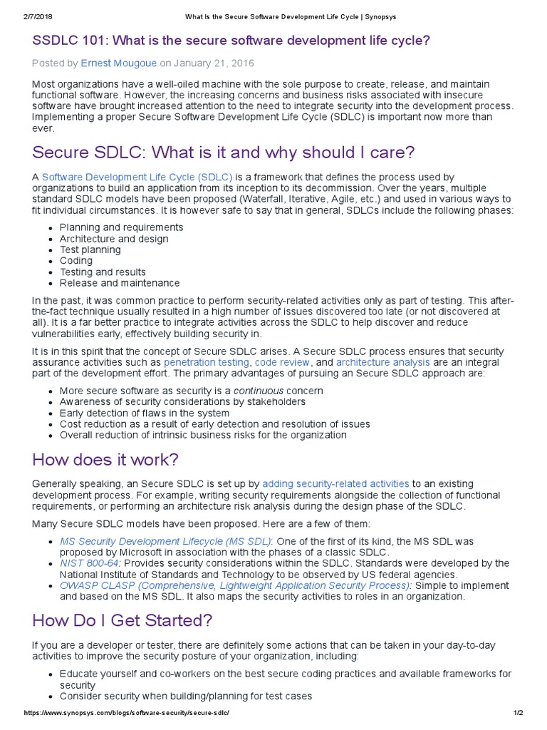 What Is The Secure Software Development Life Cycle Synopsys Pdf