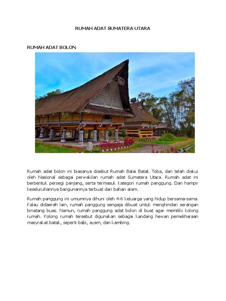 Rumah Adat Sumatera Utara Lengkap Dengan Alat Musik