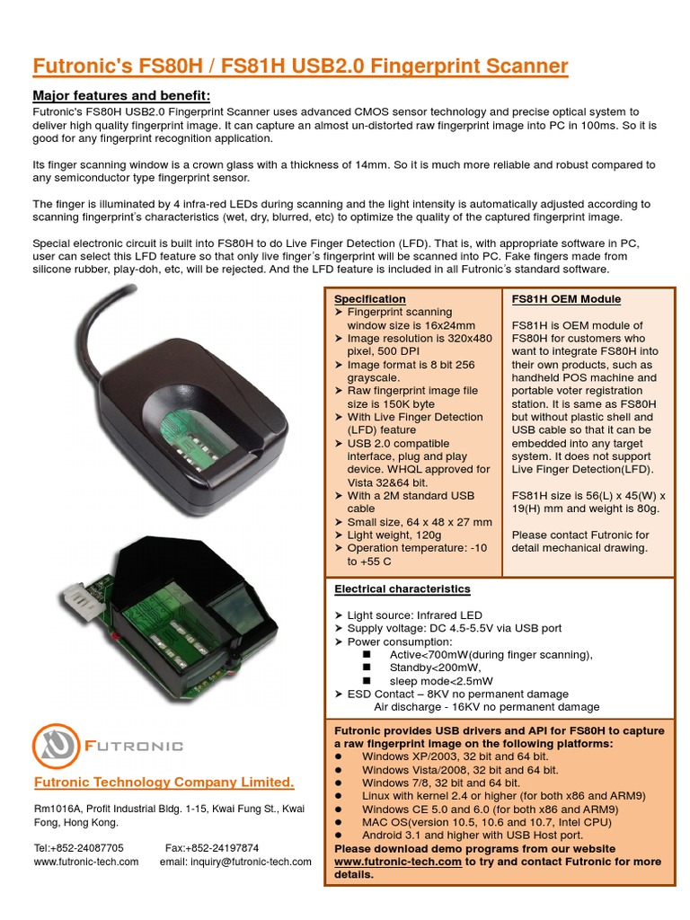 Futronic's FS80H / FS81H USB2.0 Fingerprint Scanner: Major Features and ...