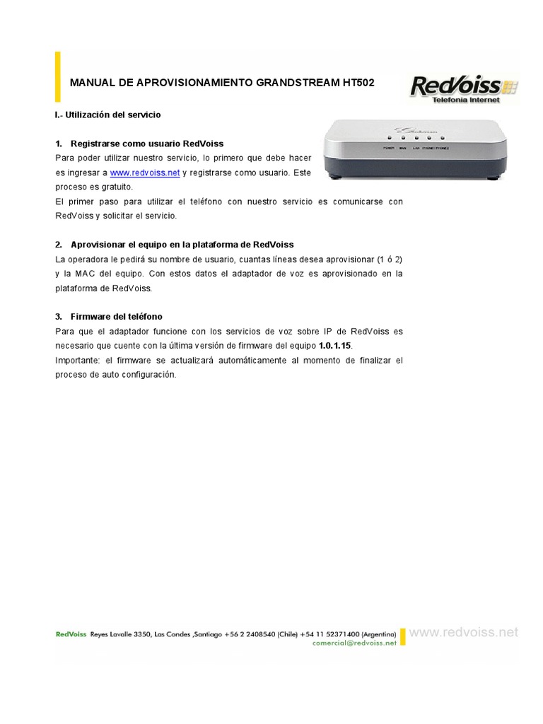 Manual de Aprovisionamiento Grandstream HT 502 v1 PDF | PDF | Módem ...