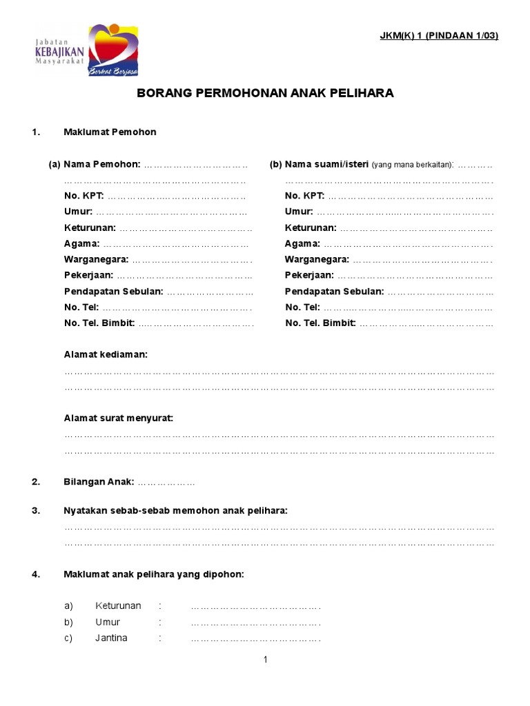 Borang Permohonan Anak Pelihara Pdf
