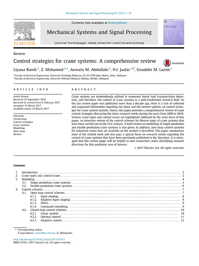 Crane Control Strategies Review 2000-2016 | PDF | Control Theory ...