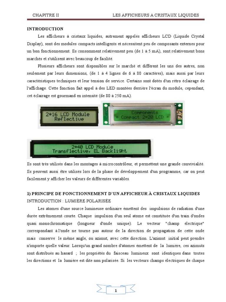 Fonctionnement des afficheurs LCD PDF Écran à cristaux liquides — free download