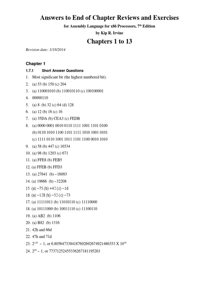 Assembly Language Exercises Solutions | PDF | Assembly Language ...