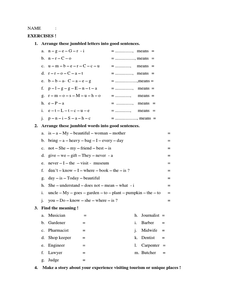 Exercises ! 1. Arrange These Jumbled Letters Into Good Sentences | PDF